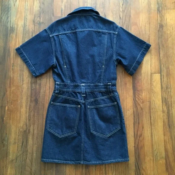 NWOT Frame Denim Jean Mini Dress Size M Oversized Details Short Sleeve - Picture 4 of 7